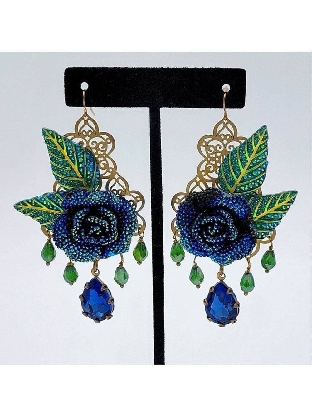 Earrings Blue Rose Floral #2064